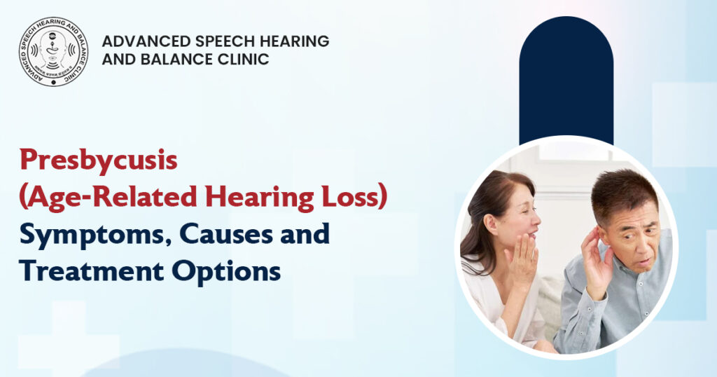 Elderly man struggling to hear conversation, showing symptoms of presbycusis or age-related hearing loss