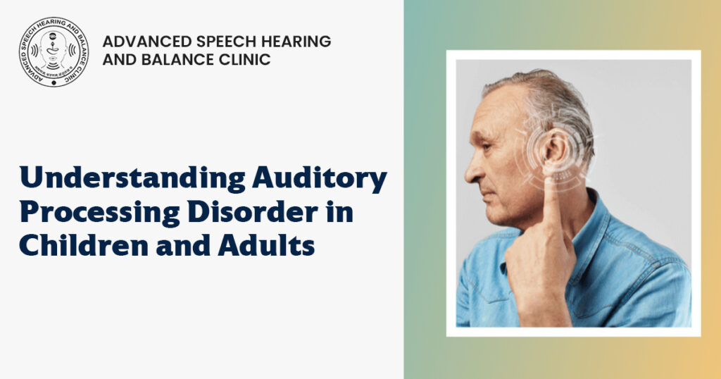 Man pointing to ear explaining auditory processing disorder and hearing difficulties in adults